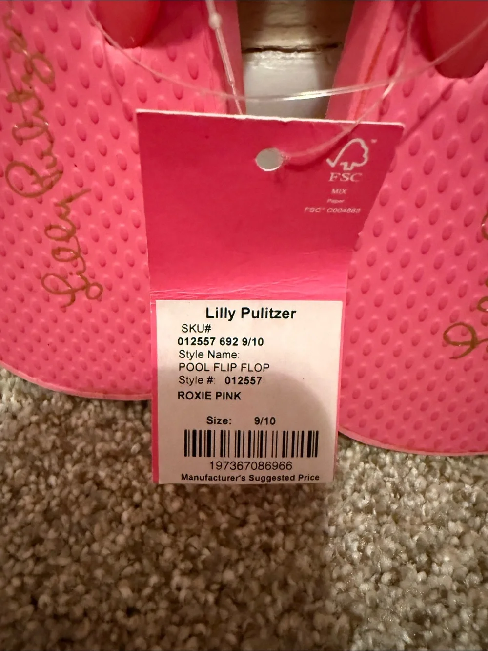 Lilly Pulitzer Bright Pink Flip Flop Sandals with Gold Medallions
